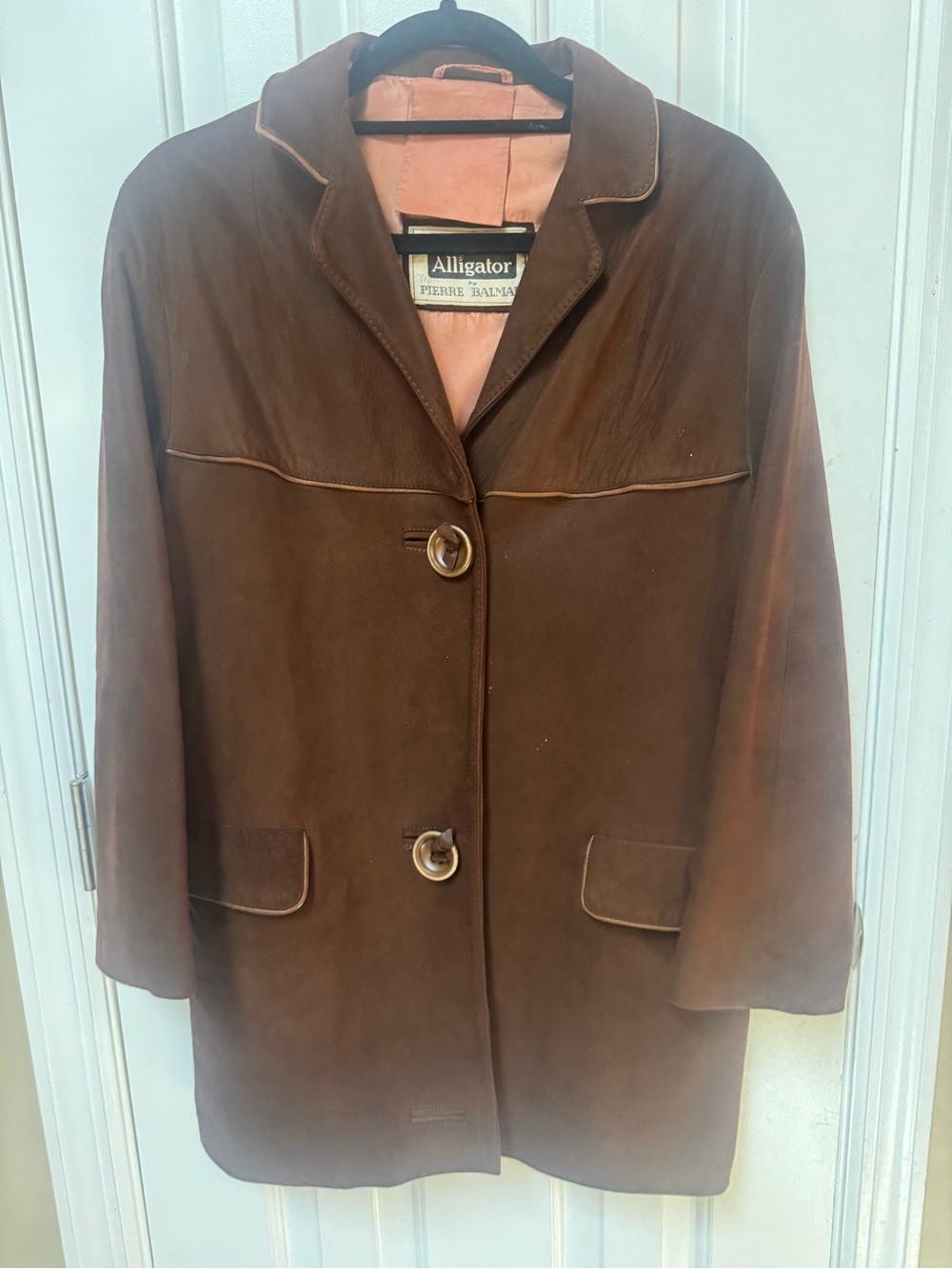 Pierre Balmain Dark Brown Leather Coat with Contrasting Liner